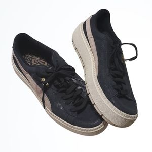 Puma Heavy Weight Black and Pink Suede Thick Sole Fashion Sneakers Size 10